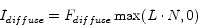 \begin{displaymath}
I_{diffuse} = F_{diffuse} \max (L \cdot N,0)
\end{displaymath}