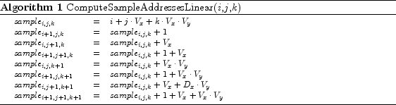 \begin{algorithm}
% latex2html id marker 777\footnotesize
\caption{ComputeSa...
...{x} + V_{x} \cdot V_{y}$\\
\end{tabular} \end{algorithmic}\par
\end{algorithm}